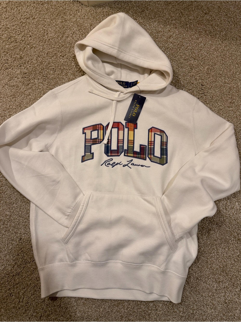 Polo by Ralph Lauren White Hoodie with Multicolor Plaid POLO Logo
